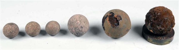 LOT OF 6: EXCAVATED CANNON BALLS.                 