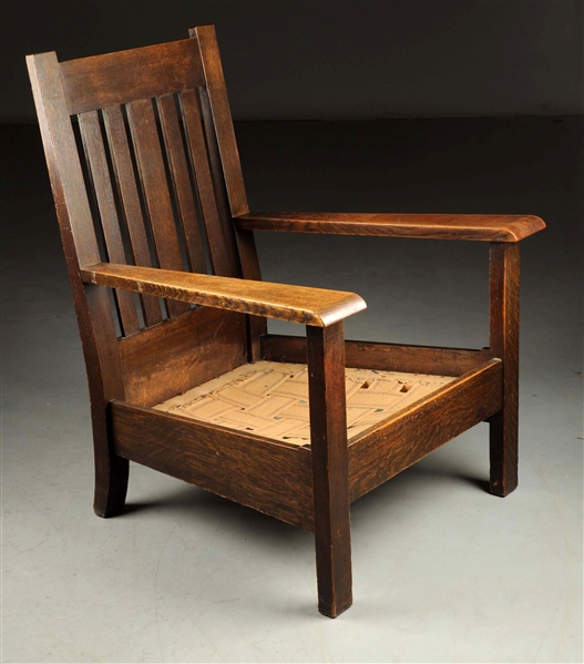 EARLY STICKLEY BROS. FIXED BACK ARMCHAIR.