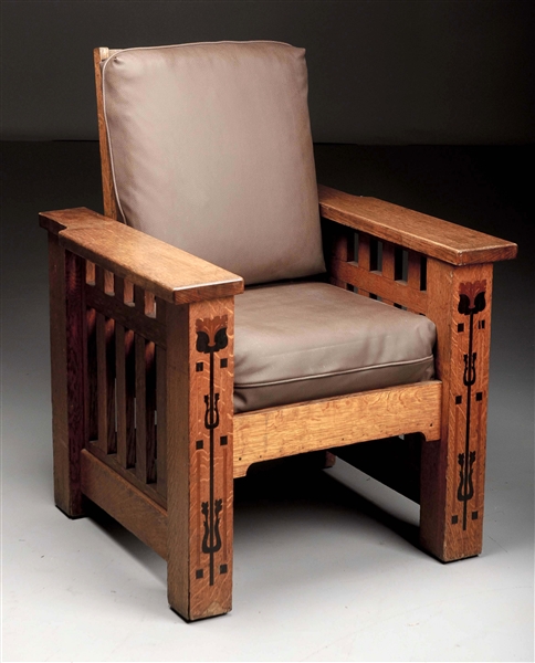 RARE SHOP OF THE CRAFTERS INLAID MORRIS CHAIR. 