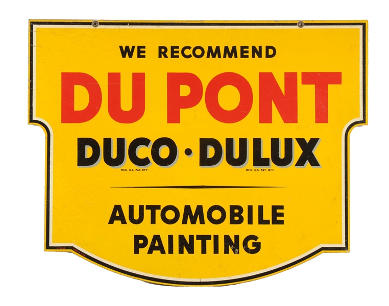 DU PONT DUCO-DULUX AUTOMOBILE PAINTING TIN DIECUT SIGN.