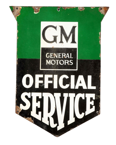 GENERAL MOTORS OFFICIAL SERVICE PORCELAIN SHIELD SHAPED SIGN.