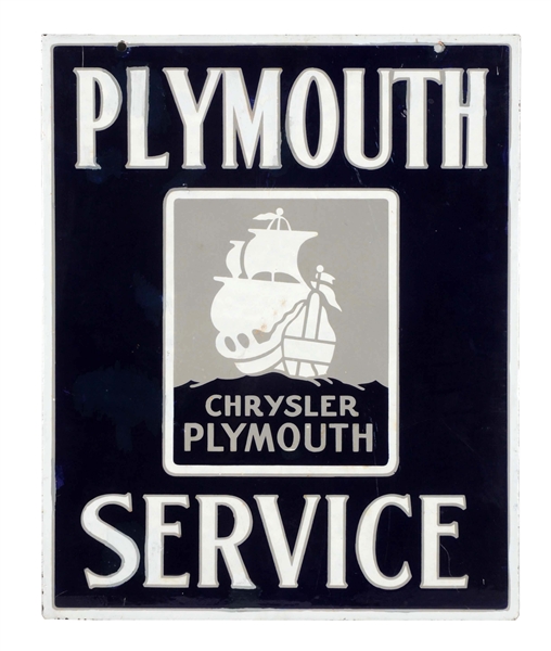 PLYMOUTH SERVICE W/ SHIP LOGO PORCELAIN SIGN -RESTORED.