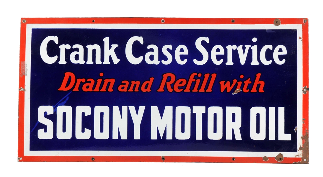 SOCONY MOTOR OIL "CRANK CASE SERVICE" PORCELAIN SIGN.