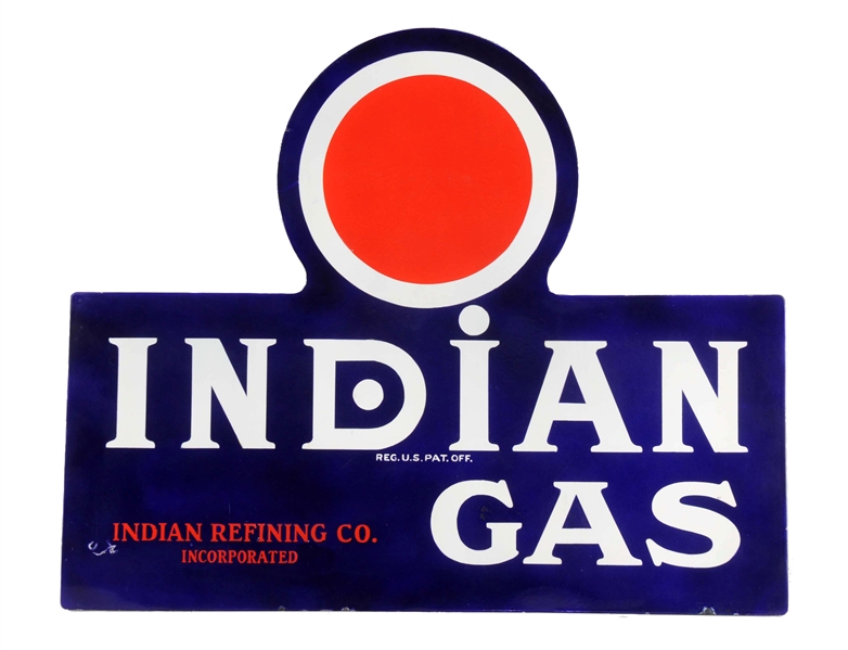 INDIAN GAS PORCELAIN DIECUT SIGN - RESTORED.