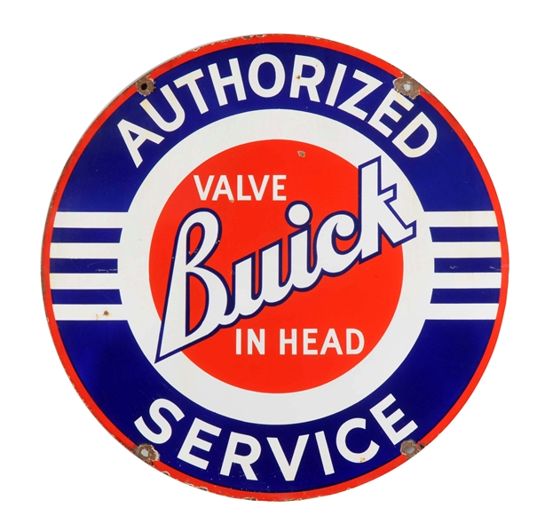 BUICK VALUE-IN-HEAD MOTOR CARS AUTHORIZED SERVICE PORCELAIN SIGN.