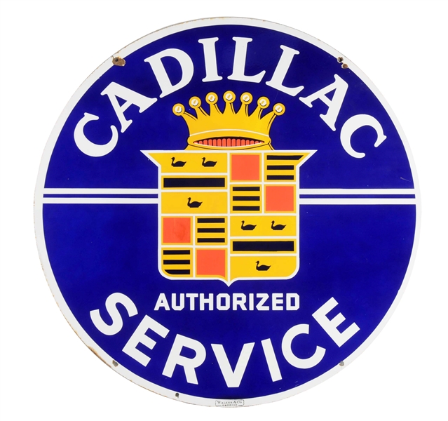 CADILLAC SERVICE W/CREST PORCELAIN SIGN.