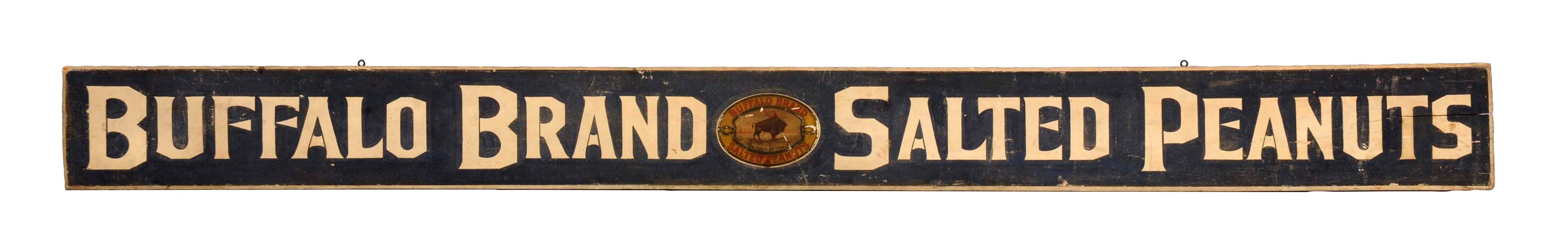 BUFFALO BRAND SALTED PEANUTS WOODEN ADVERTISING TRADE SIGN.