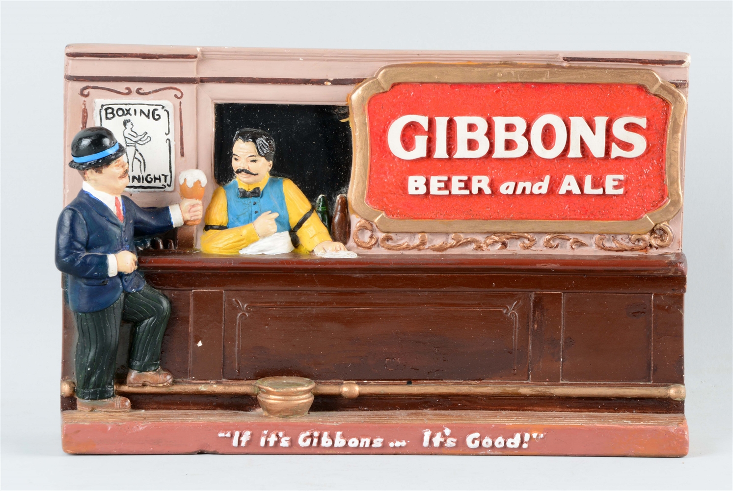 GIBBONS BEER CHALKWARE BACK BAR ADVERTISING DISPLAY.
