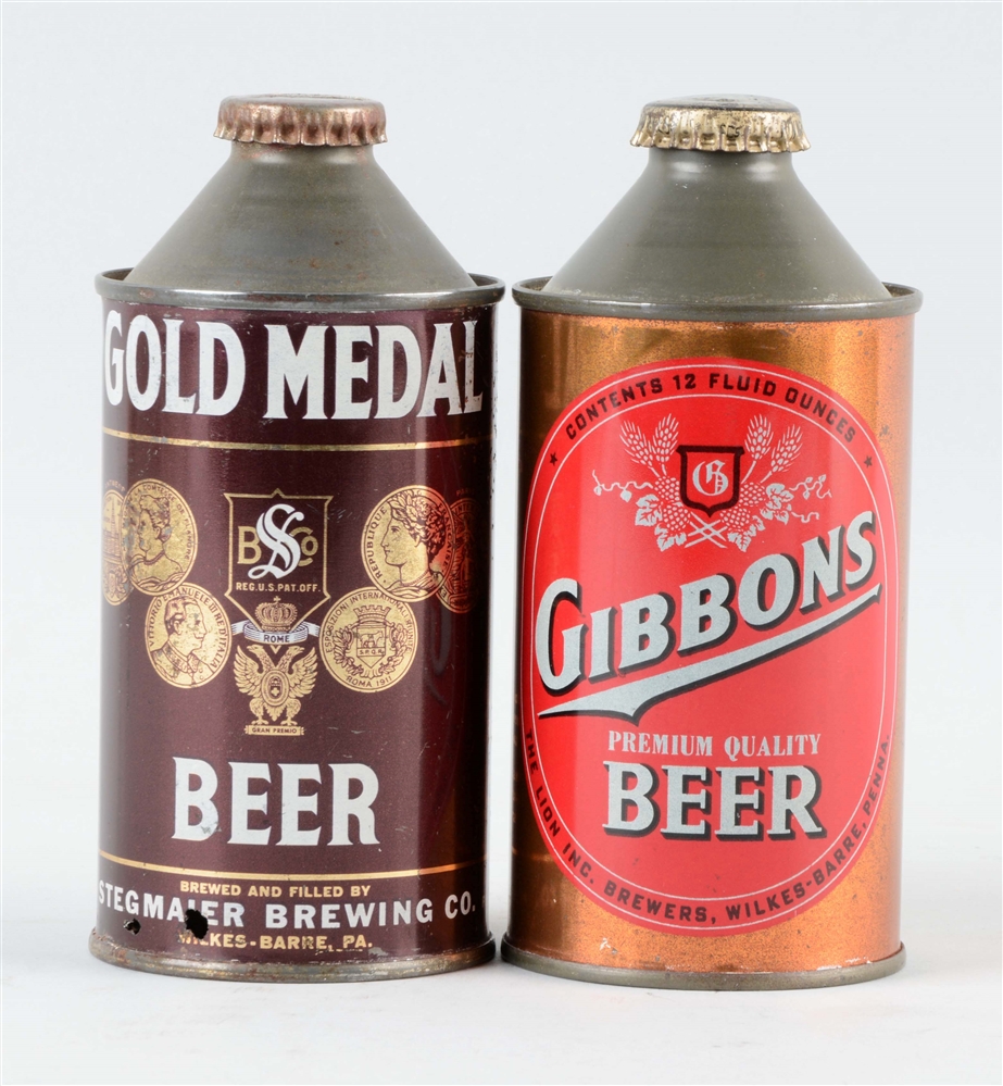 LOT OF 2: GOLD MEDAL & GIBBONS CONE TOP BEER CANS. 