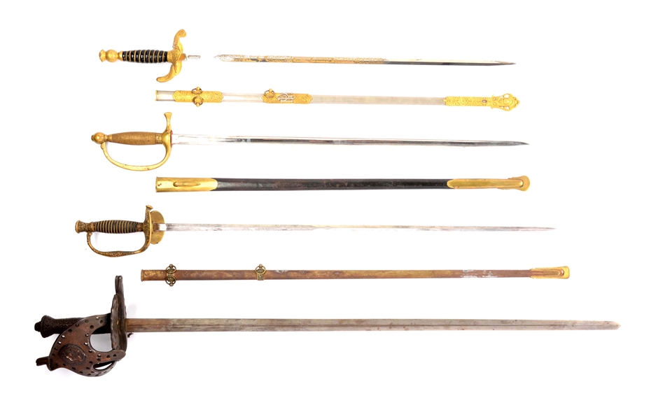 LOT OF 4: 3 AMERICAN SWORDS AND A REPRODUCTION SWORD.