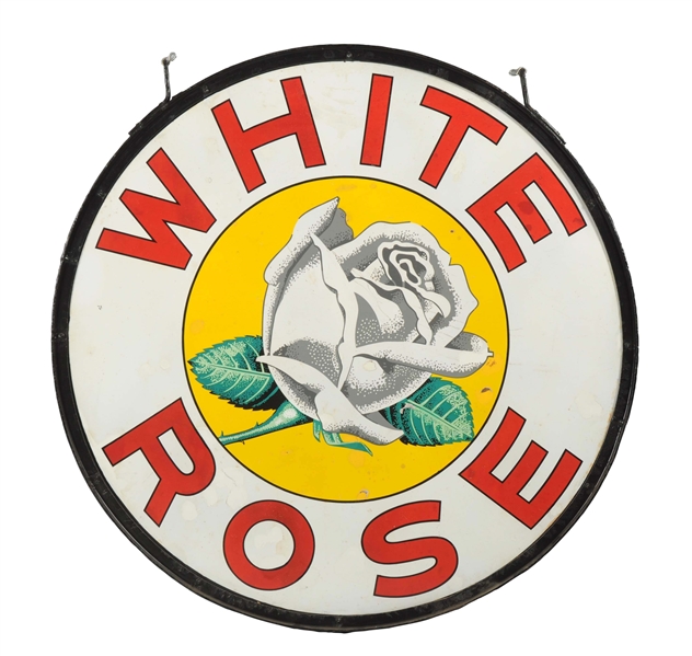 WHITE ROSE W/ FLOWER PORCELAIN SIGN