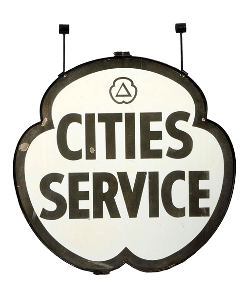 CITIES SERVICE W/ LOGO CLOVER SHAPED PORCELAIN SIGN. 