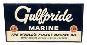 GULFPRIDE MARINE "THE WORLDS FINEST MARINE OIL" EMBOSSED TIN SIGN.