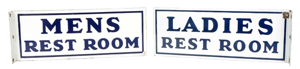 LOT OF 2: (GULF) MENS AND LADIES REST ROOM PORCELAIN FLANGE SIGNS.