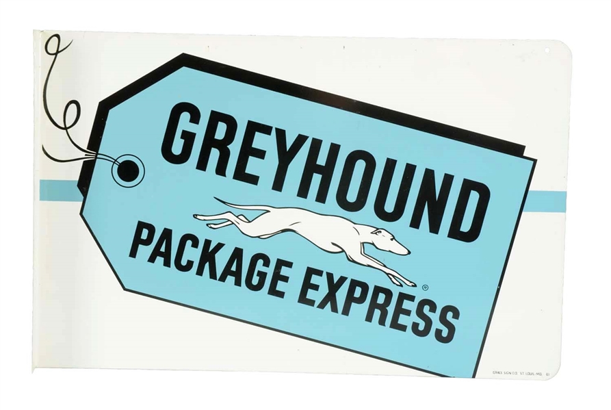 GREYHOUND PACKAGE EXPRESS TIN FLANGE SIGN.