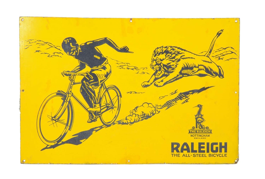 RALEIGH "THE ALL-STEEL BICYCLE" W/ LOGO PORCELAIN SIGN.