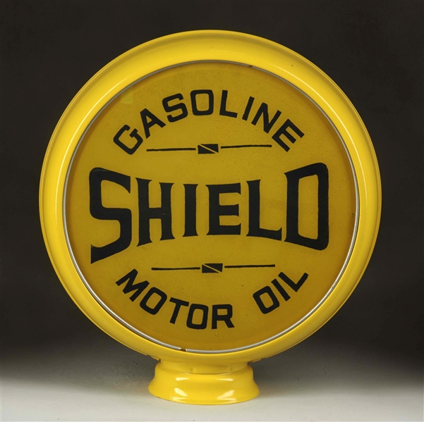 SHIELD GASOLINE MOTOR OIL 15" FLAT GLOBE LENSES. 
