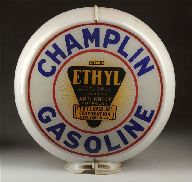 CHAMPLIN GASOLINE W/ ETHYL LOGO 13-1/2" GLOBE LENSES. 
