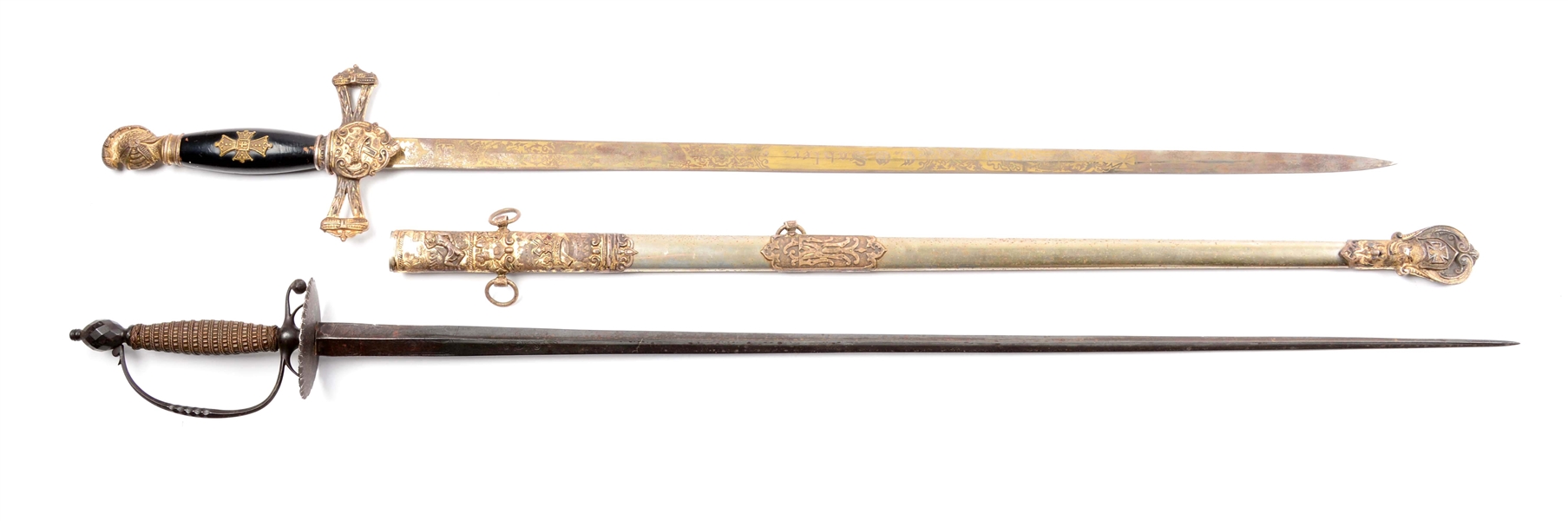 LOT OF 2: 18TH CENTURY SMALL SWORD AND MASONIC SWORD.
