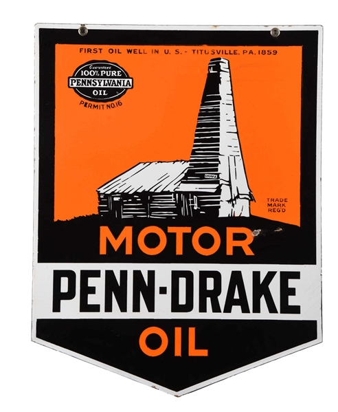 PENN DRAKE MOTOR OIL PORCELAIN CURB SIGN.