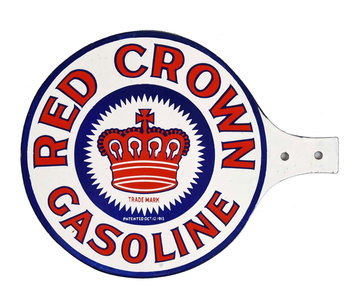 RED CROWN GASOLINE W/ LOGO PORCELAIN PADDLE SIGN.