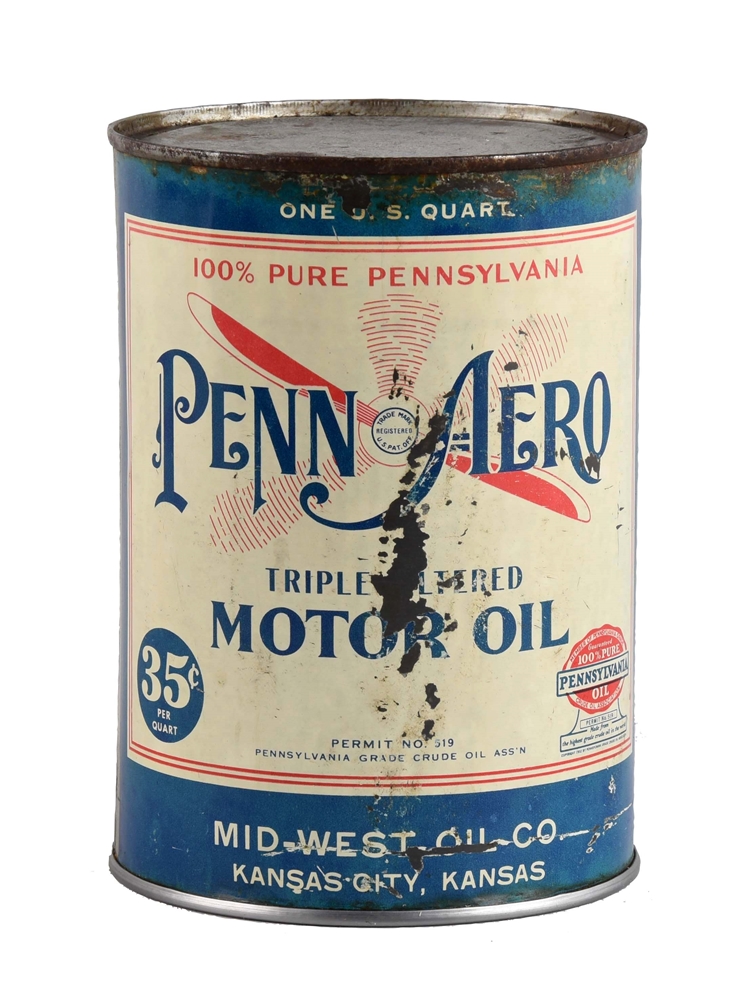 PENN-AERO MOTOR OIL QUART CAN (35 CENTS)