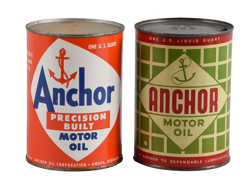 LOT OF 2:  ANCHOR MOTOR OIL ONE QUART CANS.
