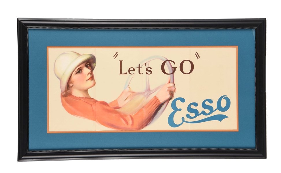ESSO "LETS GO" 1920 LADY DRIVER FRAMED PRINT.