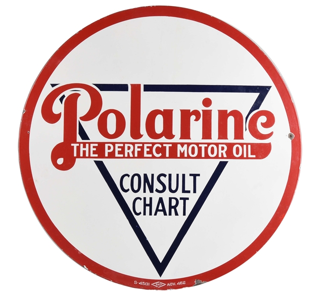 POLARINE "THE PERFECT MOTOR OIL" PORCELAIN SIGN.