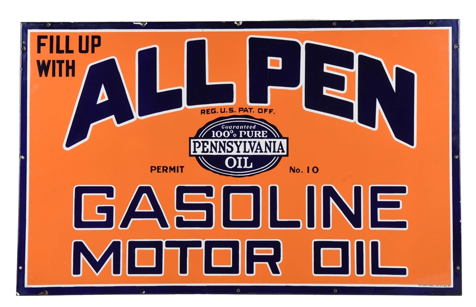 ALL-PENN GASOLINE MOTOR OIL PORCELAIN SIGN