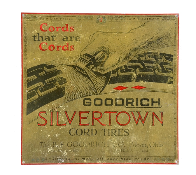 GOODRICH SILVERTOWN CORD TIRES "CORDS THAT ARE CORDS" PORCELAIN SIGN.