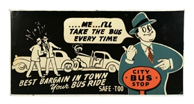 CITY BUS STOP AUTOMOBILE TIN ADVERTISING SIGN.