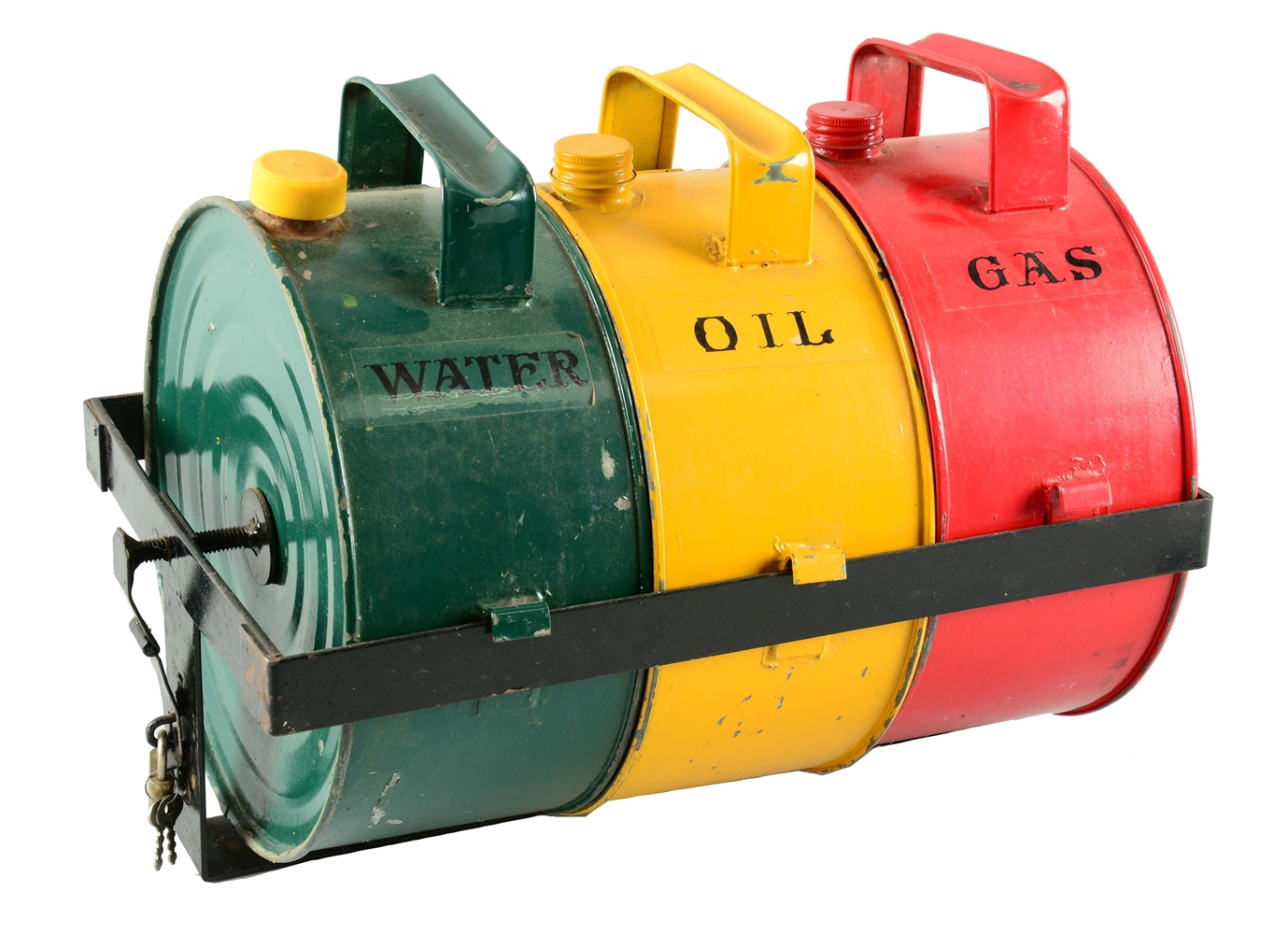 WATER, OIL AND GAS CANS FOR AN EARLY AUTOMOBILE. 