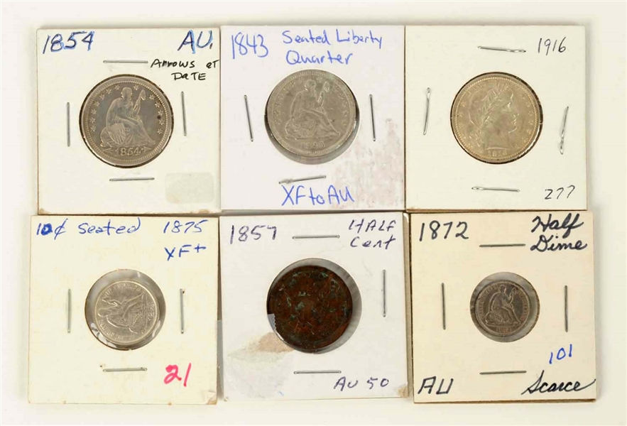 LOT OF 6: US TYPE COINS.