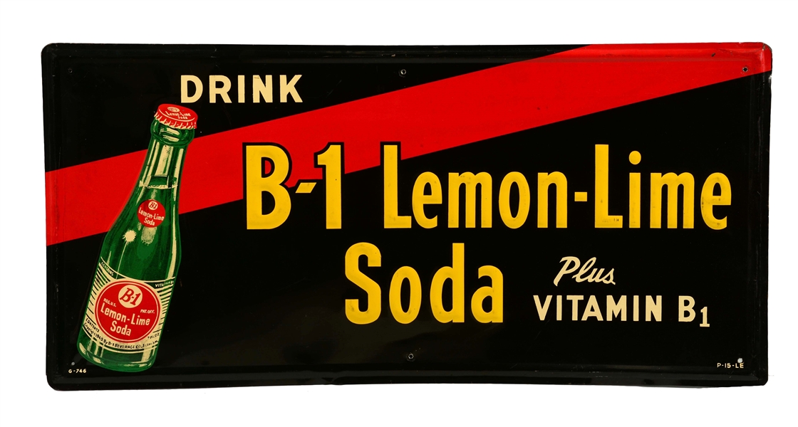 B-1 LEMON-LIME SODA EMBOSSED TIN ADVERTISING SIGN. 