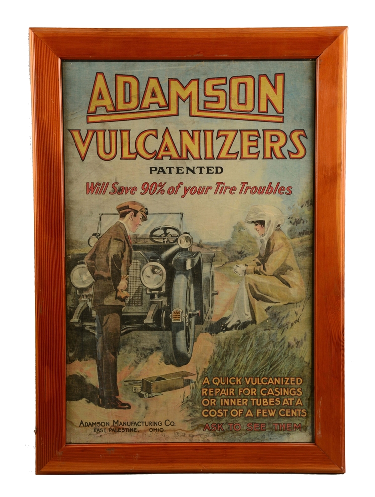 ADAMSON VULCANIZERS CLOTH ADVERTISING BANNER.   