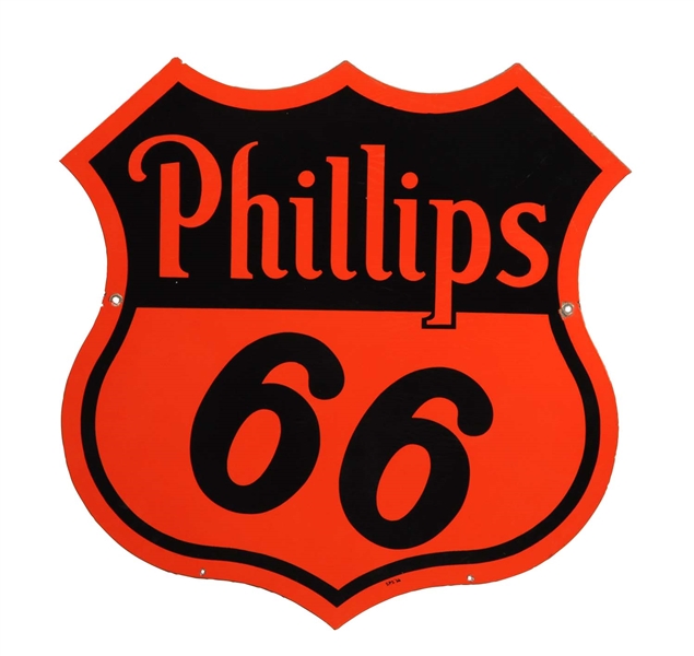 PHILLIPS 66 SHIELD SHAPED PORCELAIN SIGN. 