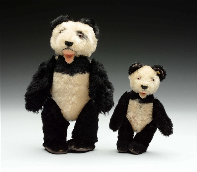 PAIR OF TWO MOHAIR PANDA BEARS WITH IDS. 