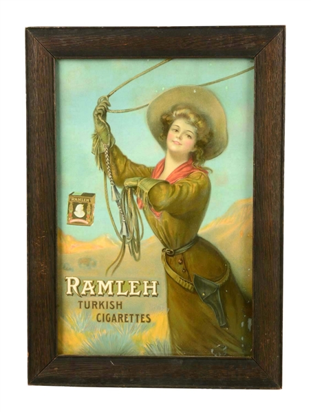 FRAMED RAMLEH TURKISH CIGARETTES SIGN. 