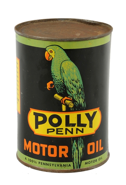 POLLY PENN MOTOR OIL W/ PARROT LOGO QUART CAN.