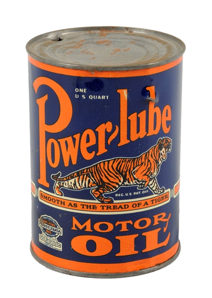 POWER-LUBE MOTOR OIL W/ TIGER QUART CAN.