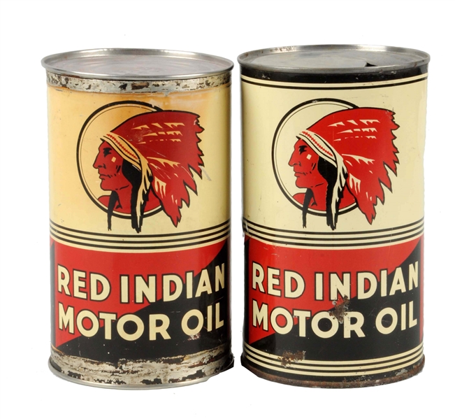 LOT OF 2:  RED INDIAN MOTOR OIL QUART CANS.