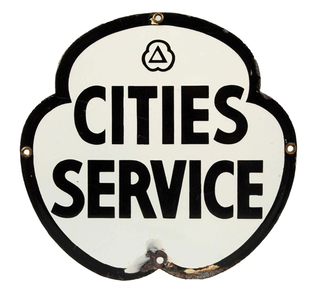 CITIES SERVICE W/ LOGO CLOVER SHAPED PORCELAIN SIGN.
