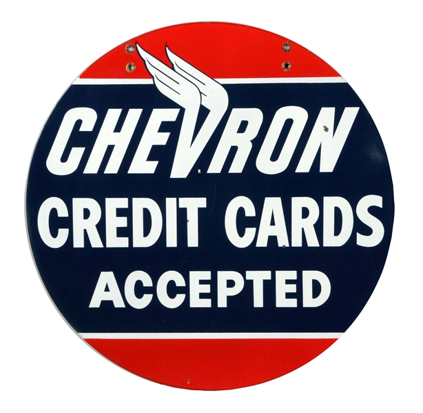CHEVRON CREDIT CARD ACCEPTED PORCELAIN SIGN.