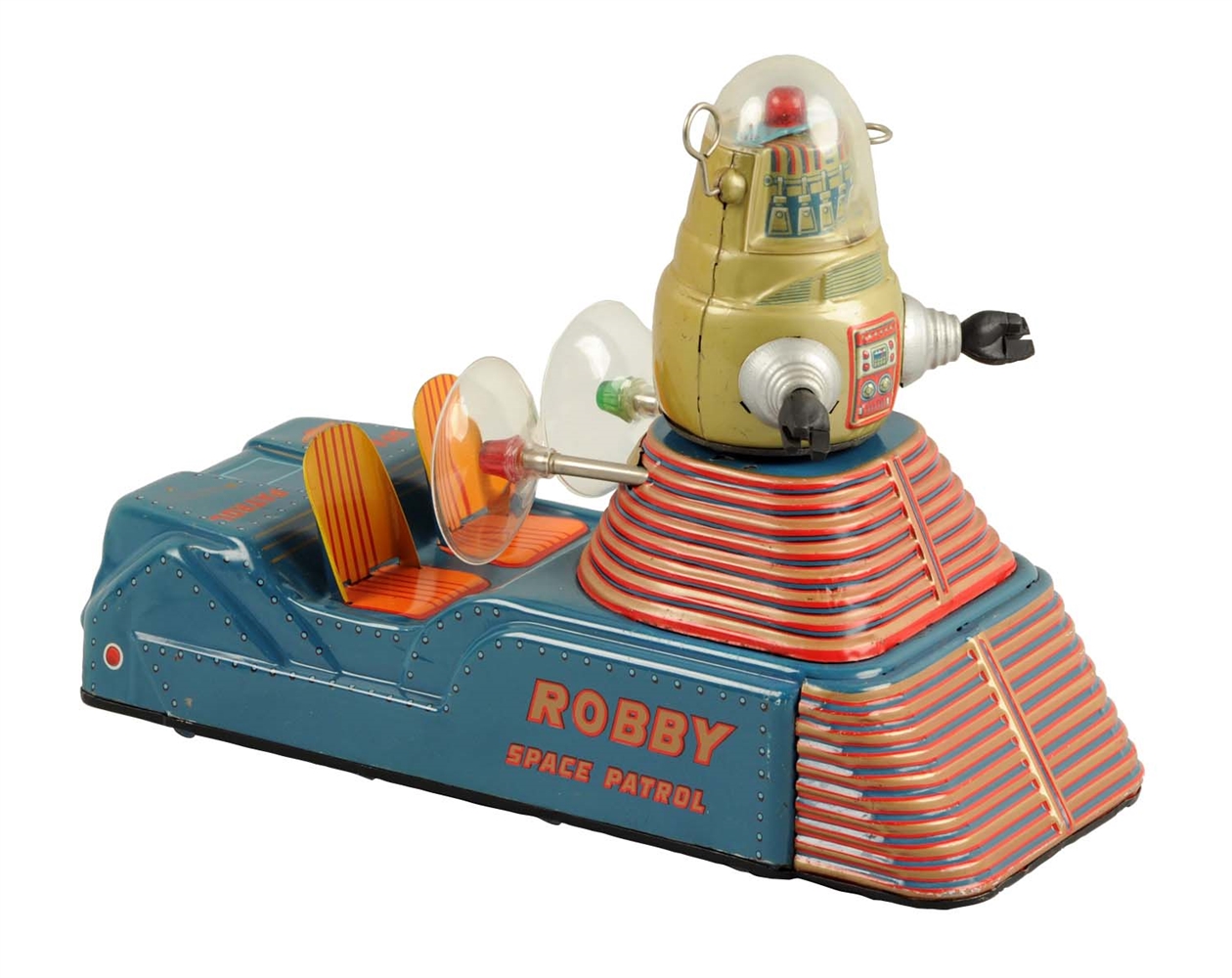 JAPANESE TIN LITHO BATTERY OPERATED ROBBY SPACE PATROL ROBOT. 