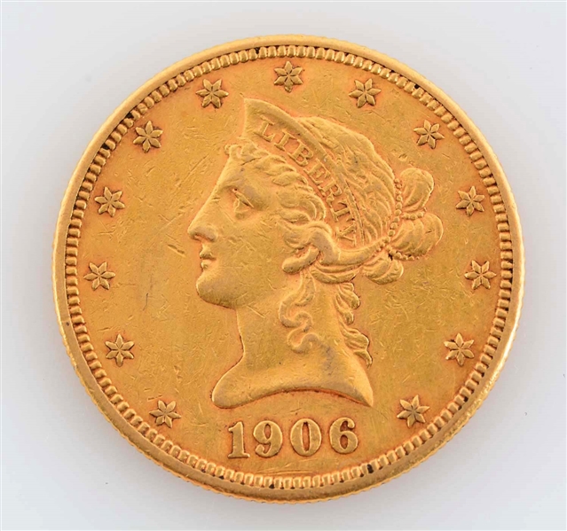1906 S $10 LIBERTY GOLD COIN.