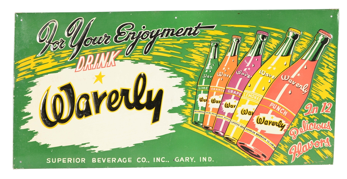 "DRINK WAVERLY" EMBOSSED ADVERTISING SIGN. 