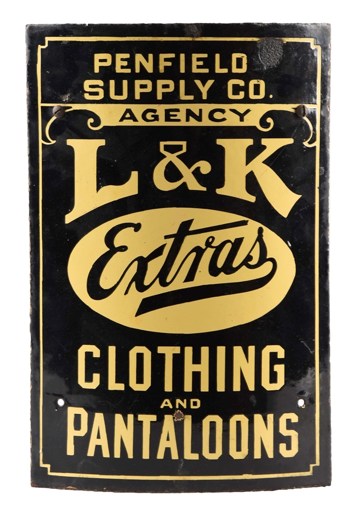 PORCELAIN L&K CLOTHING & PANTALOONS CORNER SIGN. 
