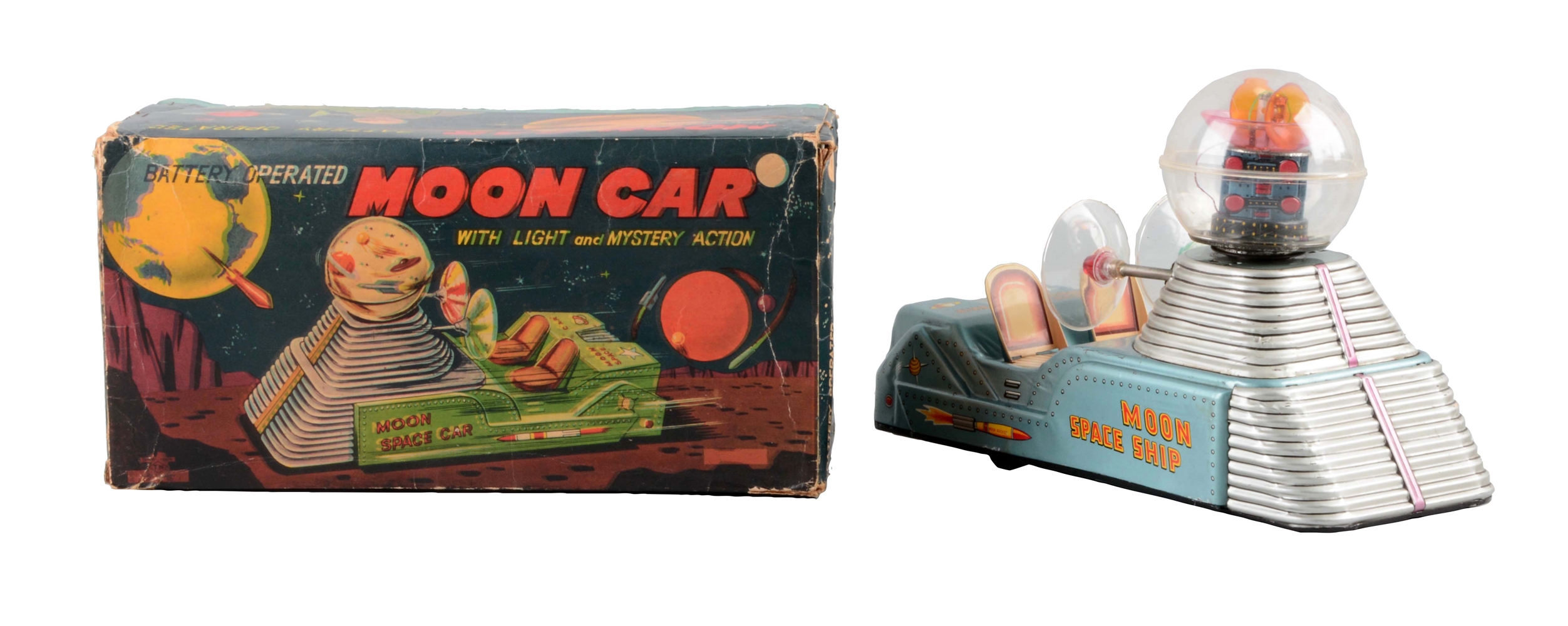 JAPANESE TIN LITHO BATTERY-OPERATED MOON SPACESHIP.