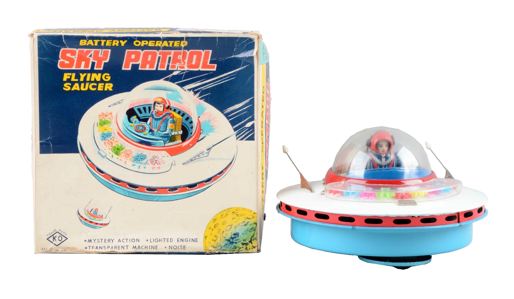 JAPANESE TIN LITHO BATTERY-OPERATED SKY PATROL FLYING SAUCER.